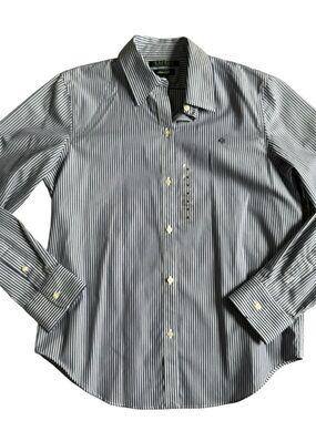 Lauren Ralph Lauren Women’s Navy and White Striped Button-Down Shirt